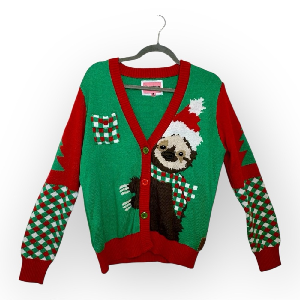 Tipsy Elves Sloth Cardigan Ugly Christmas Sweater Party Retro Holiday Large
